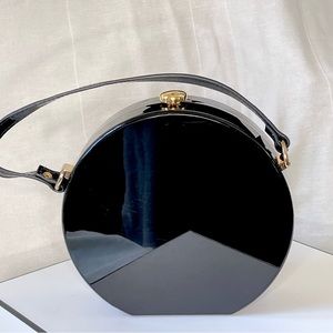 ZARA Bags | Black Hardshell Round bag w/strap & gold clasp closure